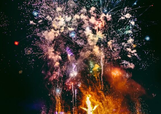 fireworks fill the night sky